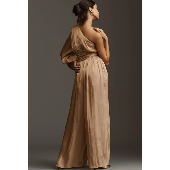 Anthropologie One-Shoulder Metallic Jumpsuit - New Size 6 - Picture 2 of 5